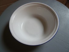 weiße Email Schüssel blauer